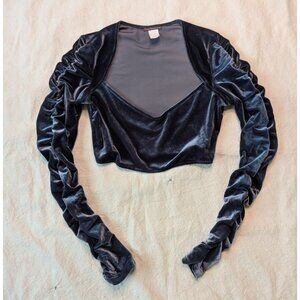 Georgette Vintage 90s Women's Gray Velvet Super Cropped Club Dolman Top USA Lg